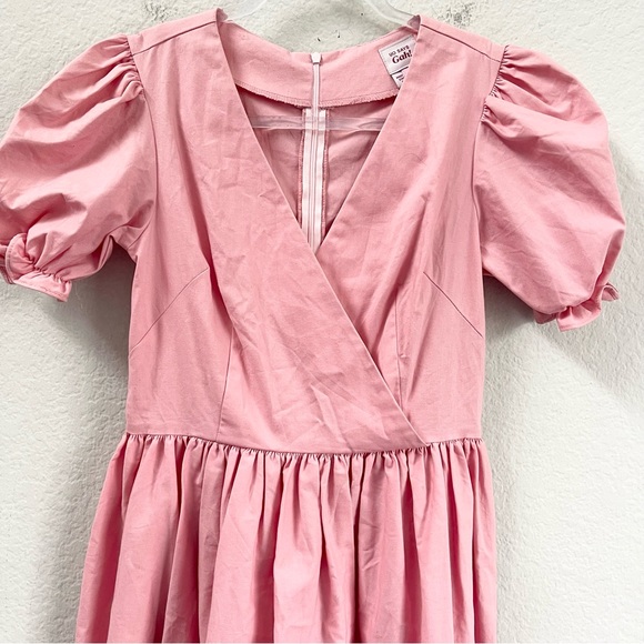 Lisa Says Gah Topanga Dress Puff Sleeve Midi Pink Rose Size Small - Picture 4 of 6